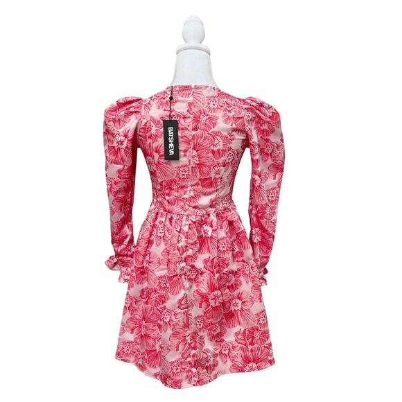 Batsheva Prairie Floral Satin Mini Dress 2 Red NWT - Picture 8 of 12